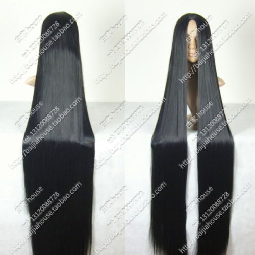 nwe wig cosplay wig 78‘’ 200 cm center part bang long black hair - Picture 1 of 3