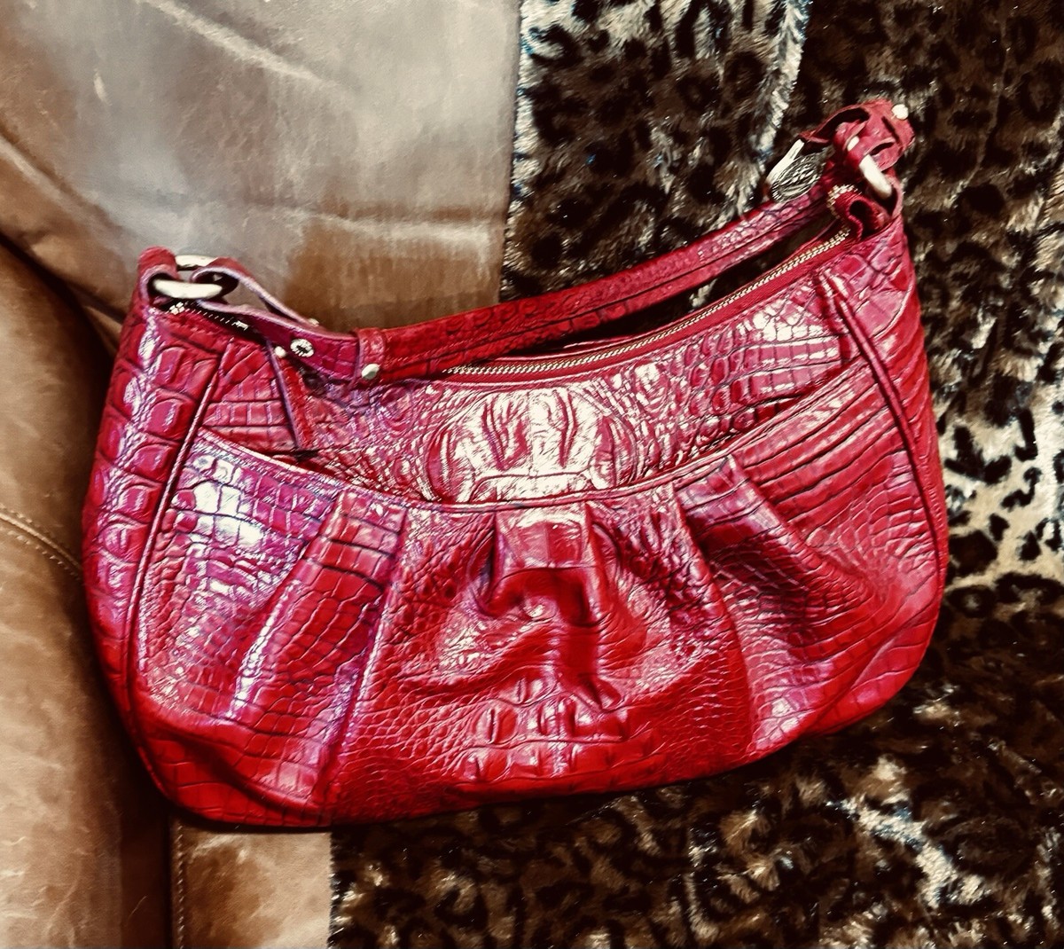 ぺん Brahmin Red Croc Embossed Large handbag Purse | eBay