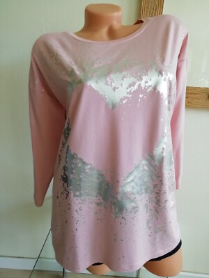 Gr. 42 * 44-46 Laura Scott Damen Shirt Herz-Folien-Print glänzend Viskose pink