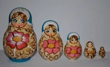 #1 MATRYOSHKA WOOD RUSSIAN NESTING DOLLS 5 layer hand made painted.UNIQUE