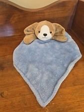 Carters Dog Brown Blue Baby Security Blanket Lovey Puppy Plush 14"