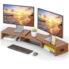 Ergonomic Dual Monitor Stand Riser with Smartphone Holder
