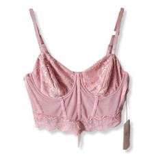 Pale Pink Sheer Corset Bustier Crop Top M Feminine Coquette Festival Romance NEW