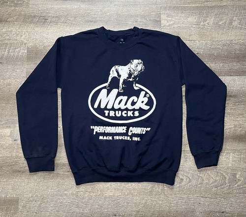 Mack Trucks Mens Small Performance Counts Sweatshirt Crewneck Blue Raised Logo