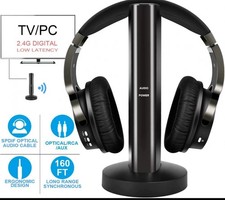 Wireless Headphones for TV Watching with 2.4G RF Transmitter Charging Black
