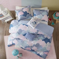 Full/Queen Euphoria Cotton Reversible Fluffy Cloud Print Kids' Comforter Set