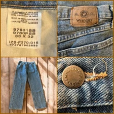 Wrangler Men's Adult 33x34 Blue Denim Jeans  100% Cotton Used
