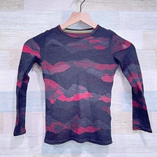 SMARTWOOL Classic Thermal Merino 250 Base Layer Crew Black Red Camo Boys Small