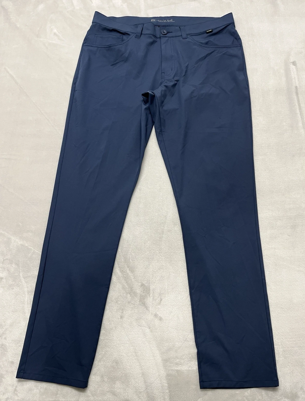 Travis Mathew Trevino Pants Men 34x31.5 Navy 5-Pockets Stretch Tapered Leg Golf