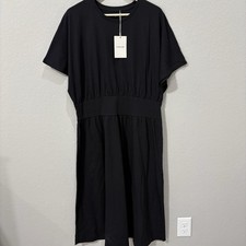 NEW Everlane Dress Womens XL Black Organic Cotton Waisted Jersey Blouson Midi