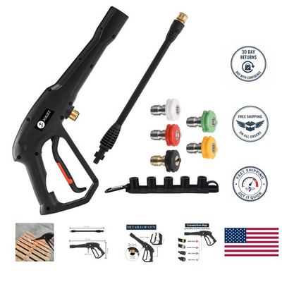 #ad High Pressure Washer Replacement Gun amp; Jet Wand with 5 Nozzle Tips Brass Finish $55.43