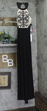 blondie Nites Juniors Mesh Detail Flowy Gown Dress 56712 Black / Nude 5