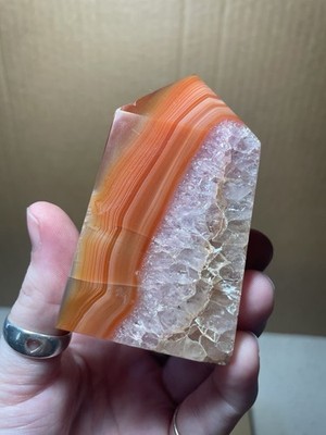 Carnelian Agate And Amethyst Crystal Tower With Parallax Banding