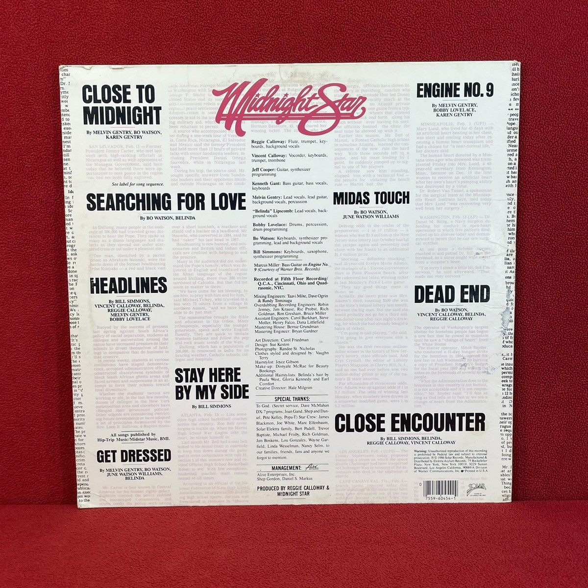 Midnight Star Headlines 1986 Album LP Vinyl Elektra Records 60454