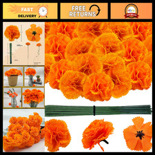 100 Pcs Silk Orange Marigold Flower Heads with Stems for DIY Garland Wreath Deco