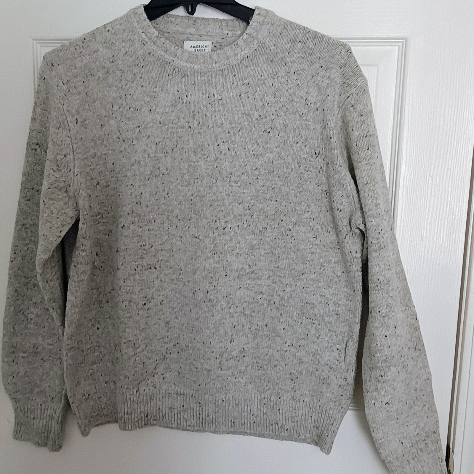 American Eagle Women Sweater Med Gray Knit Pullover Tweed Wool Blend Crew NWT