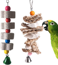 PINVNBY 2 Pack Parrot Toys Chewing Bird Toy Cuttlebone Beak Grinding Stone Cage