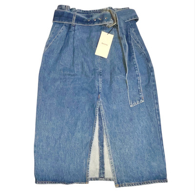 New Bershka Skirt Woman s Size 2 Denim Jean High Rise Belted Pockets Medium Wash