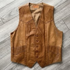Ranch-Man Westernwear Men's Brown Leather Vest Size 40 Button Front Lined