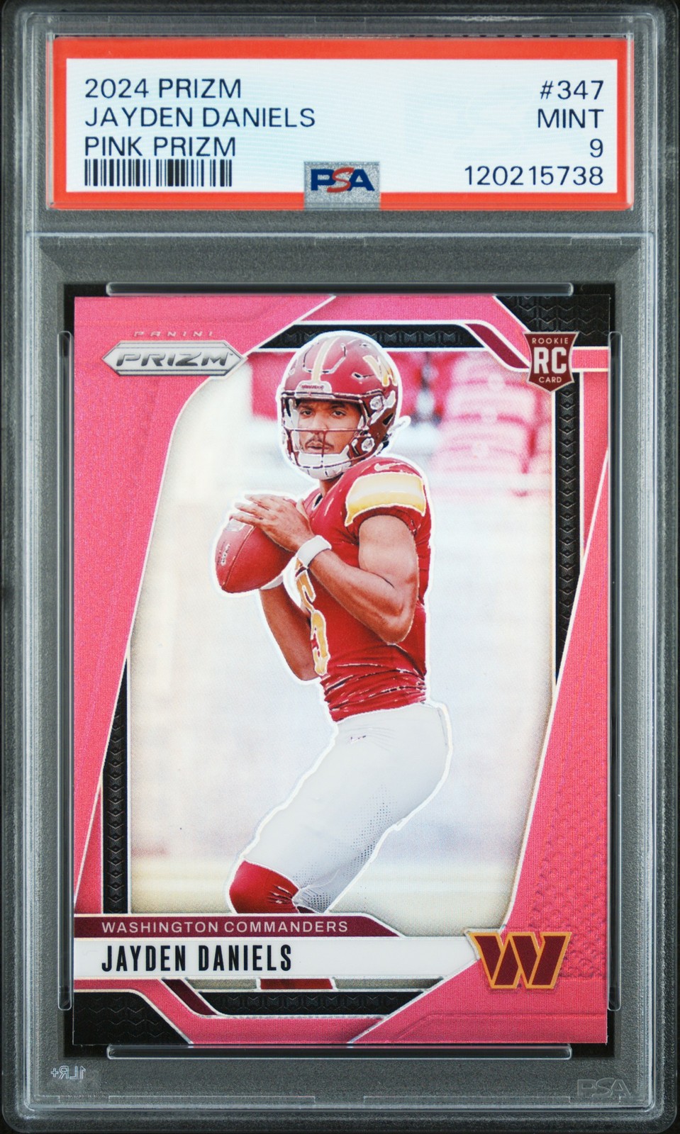2024 PANINI PRIZM PINK PRIZM #347 JAYDEN DANIELS ROOKIE RC PSA 9