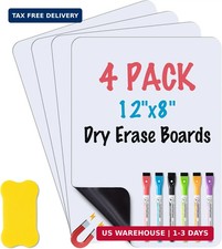 4-Pack Magnetic Dry Erase Board Sheet for Refrigerator, 12"X8" Erasable Fridge W