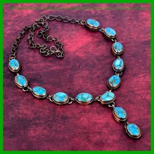 Copper December Copper Blue Turquoise Stone Electroformed Chain Necklace Jewelry