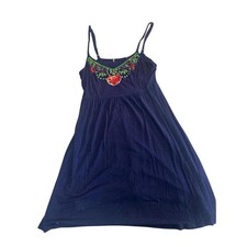 Navy Blue Sleeveless Dress with Colorful Beaded Embellishment