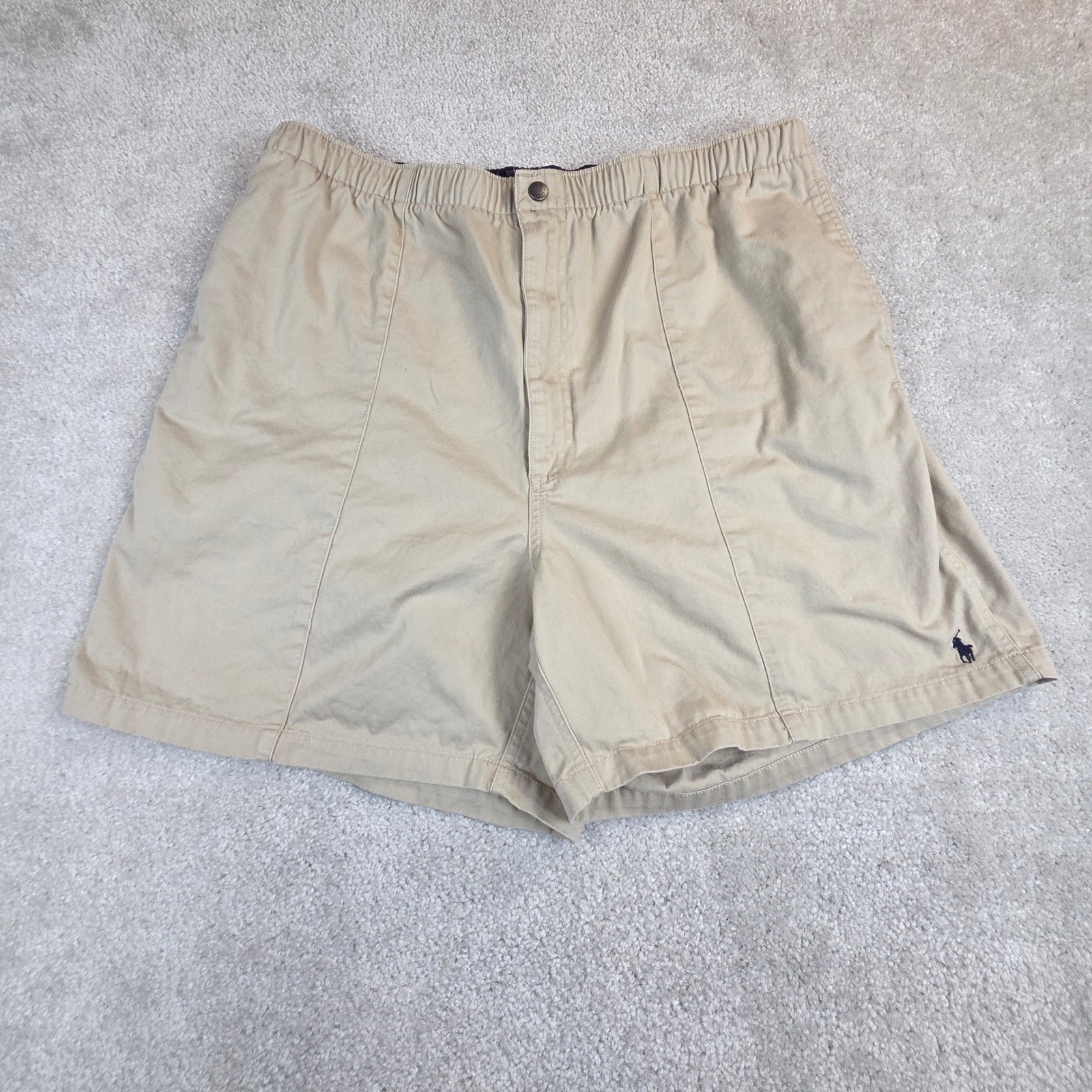 Polo Ralph Lauren Mens XXL Khaki Chino Shorts Elastic Waist Cotton Twill Tan VTG