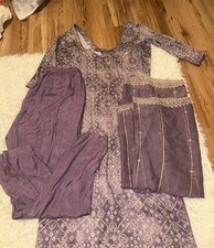 Salwar Kameez Set Purple Cotton Women's Indian Pakistani Outfit with Dupatta