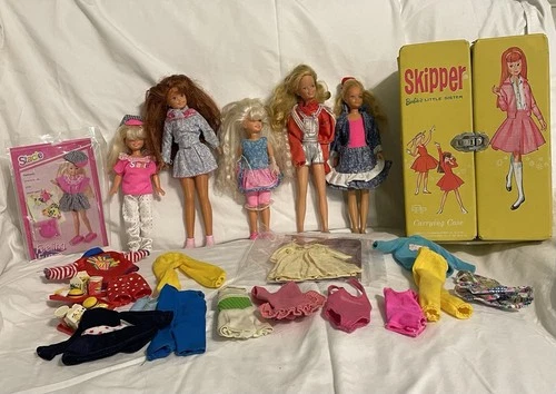 Mattel Skipper, Stacie, 1980s lot & 1964 Carrying Case, Clothing Lot Vintage