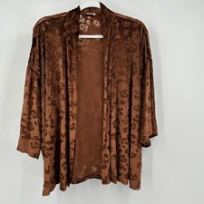 Womens Moody Burnout Velvet Kimono One Size Brown Boho Luxe Sheer Duster