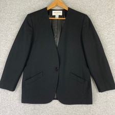 Jones New York Blazer Women 14P Black 100 Wool Single Button Quiet Luxury