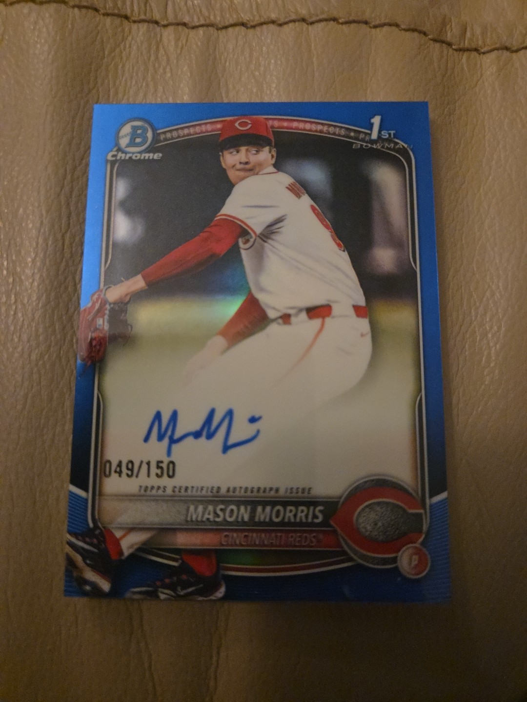 Mason Morris 2025 Bowman Draft Chrome 1st True Blue Refractor Auto /150 Reds