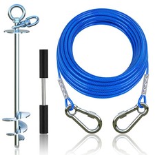 Dog Tie Out Cable and Stake,with 45FT Heavy Duty Cable,360 Swivel Dog Run- No...