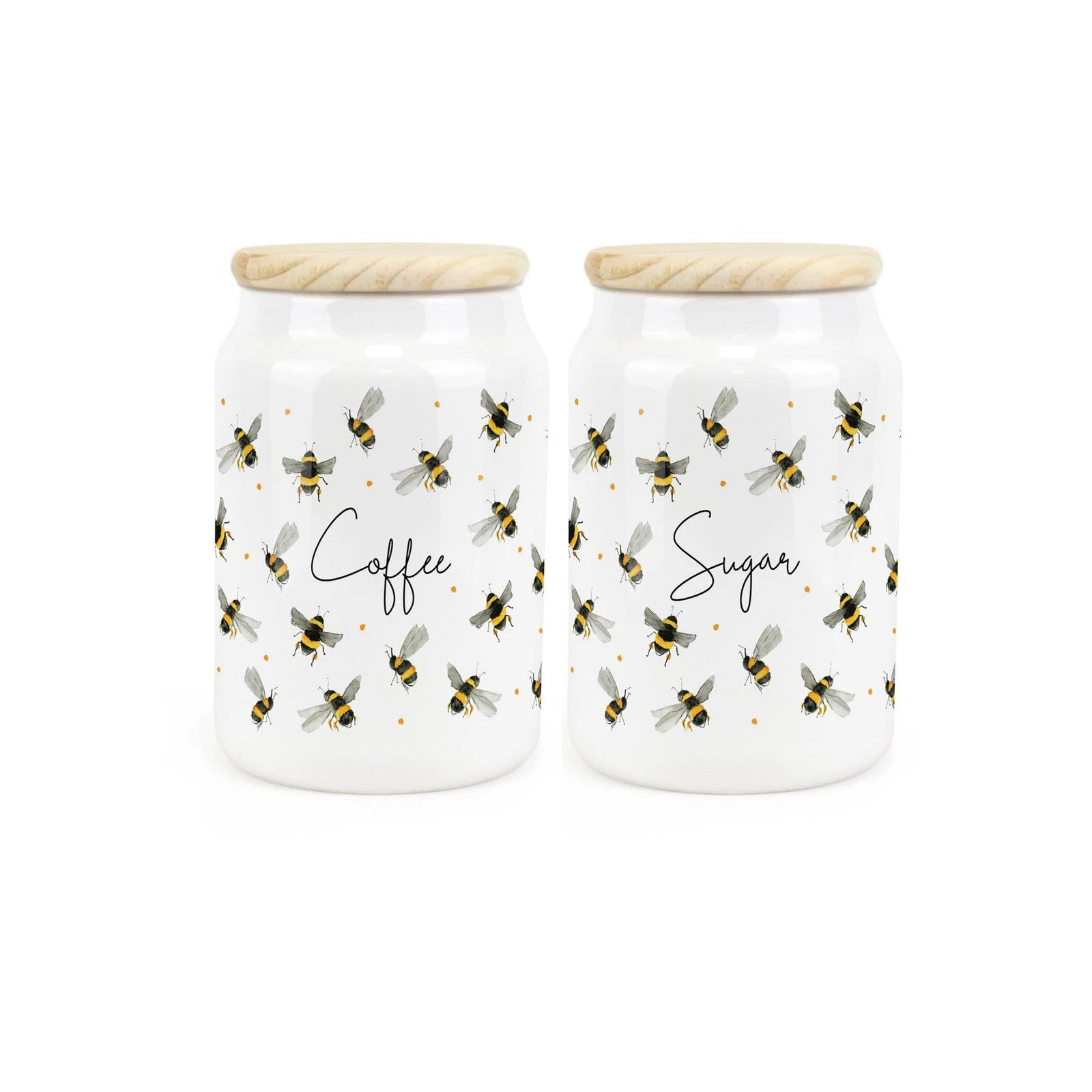 Ceramic Tapered Scattered Bees Canisters Set - Coffee & Sugar Storage Containers