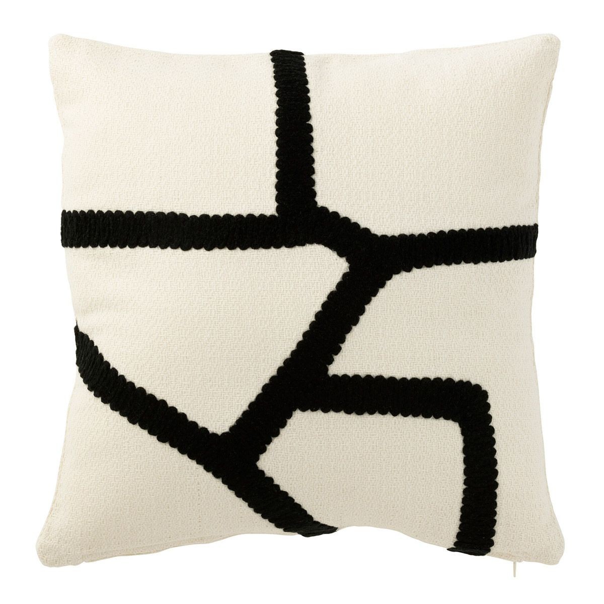 Coussin carré Ligne 43x43cm noir et blanc, objet déco textile salon moderne