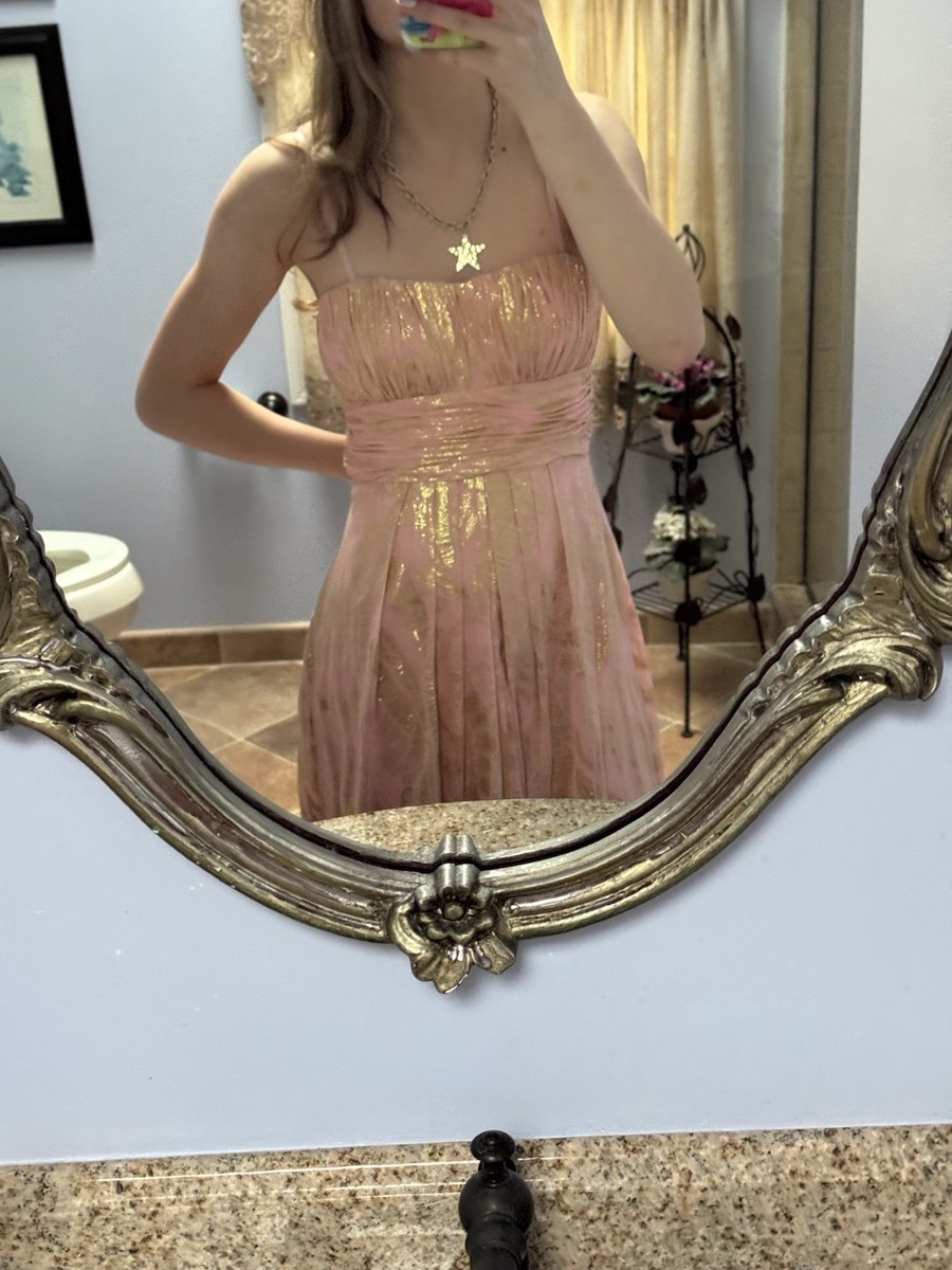 Aidan Mattox Size 2 Pink/Gold Metallic Long A-Line Floral Gown Aidan Mattox Size 2 Pink/Gold Metallic Long A-Line Floral Gown
