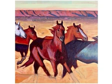 Original Oil Painting Western Landscape Horses 18x24 Signed Arizona Sunset