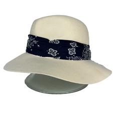 Urban Outfitters White Hat Blue Bandana Wool Cool Trendy Cruize Resort