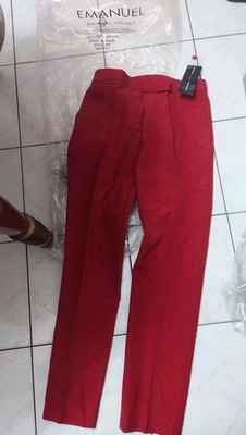 Vintage NWT Emanuel Ungaro Wool Nylon Blend Straight Leg $265 Red Pants Sz 8 /42