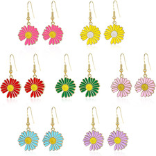 7 Pairs Cute Small Huggie Hoop Earrings Flower Set for Women Colorful Enamel Ear