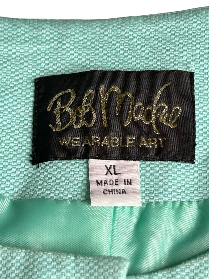 Top Bob Mackie Usable Art Forrado Manga 3/4 Bordado Mujer Talla XL Verde Foto 3 de 4