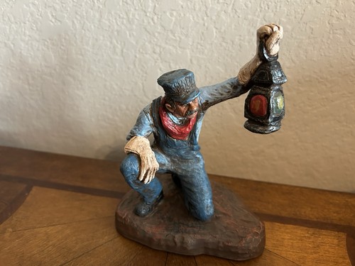 Hand Painted Original Michael Garman Sculpture “Brakeman” 1991 USA Railroad 6.5” - Picture 3 of 9