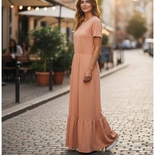 Old Navy Maxi Dress Womens Tiered Knit Swing Slub Lagenlook Boho XS TALL
