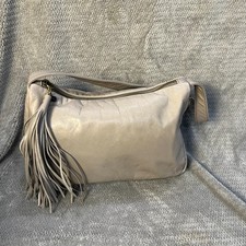HOBO Shoulder Bag Light Gray Leather Slouchy Tassel Purse EUC