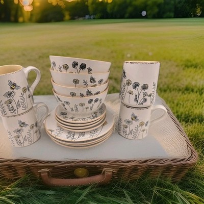 spectrum designz Bee garden Dinner Set for 4 (16pc), vintage new 