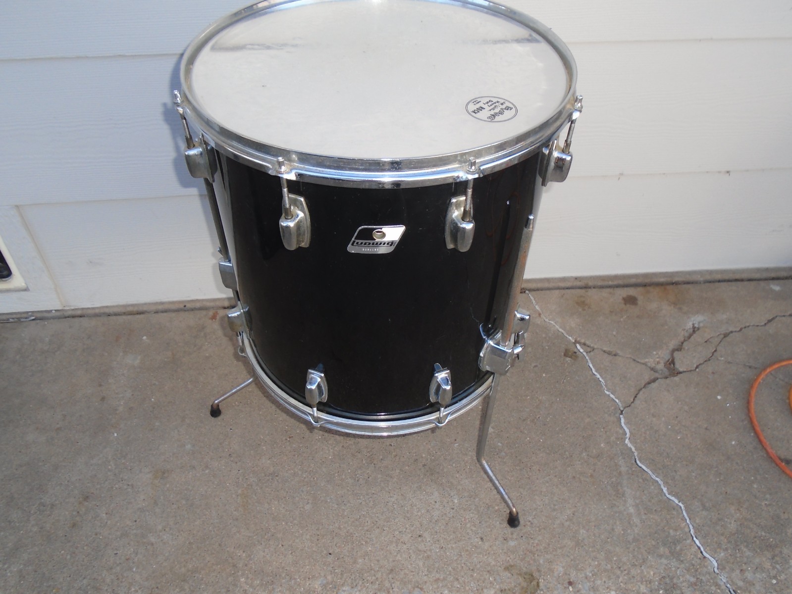 VINTAGE 1980's LUDWIG ROCKER DEEP 16x16 BLACK FLOOR TOM DRUM, GRANITONE-VG!