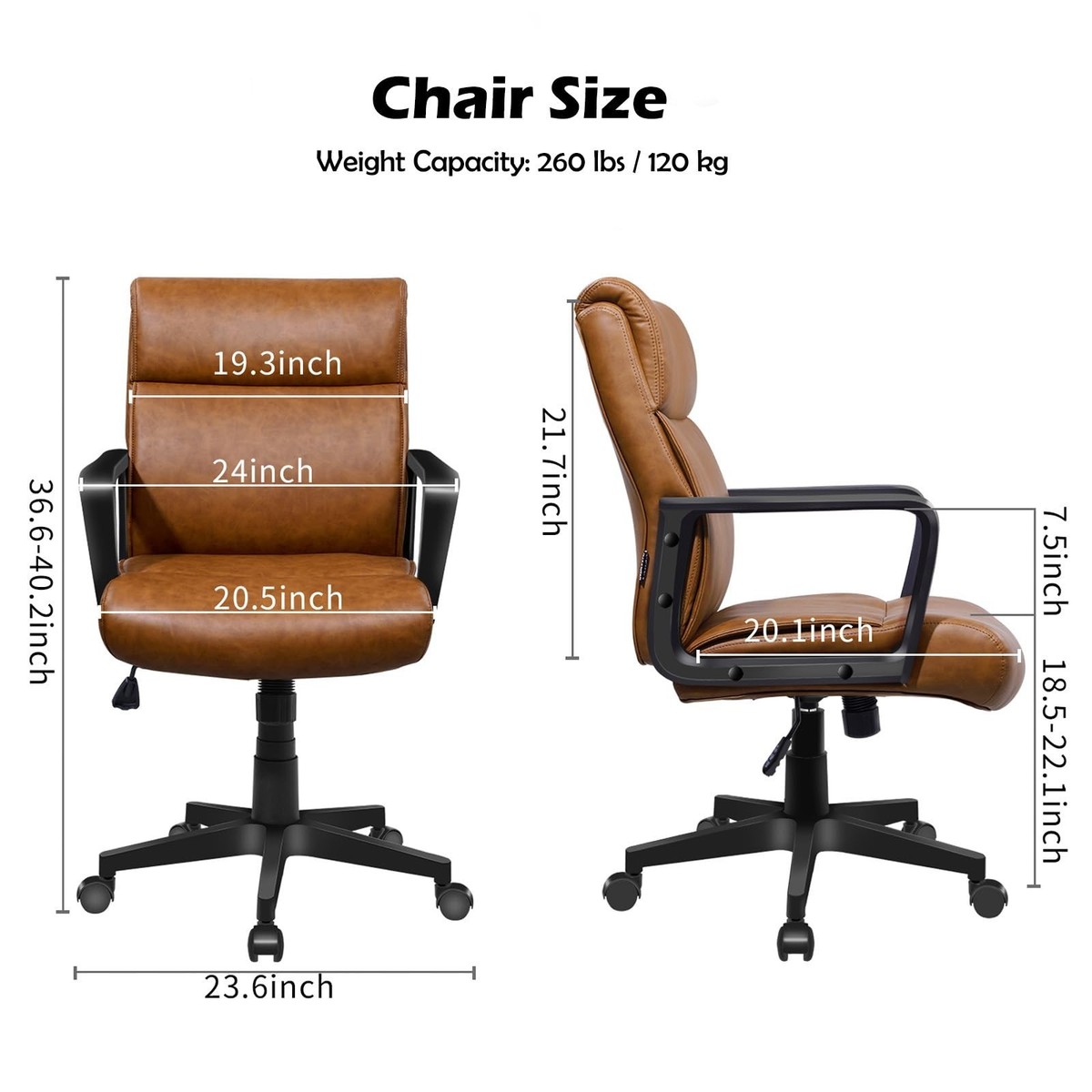 Artswish Leather Office Chair Brown Desk Chair with Wheels Arms