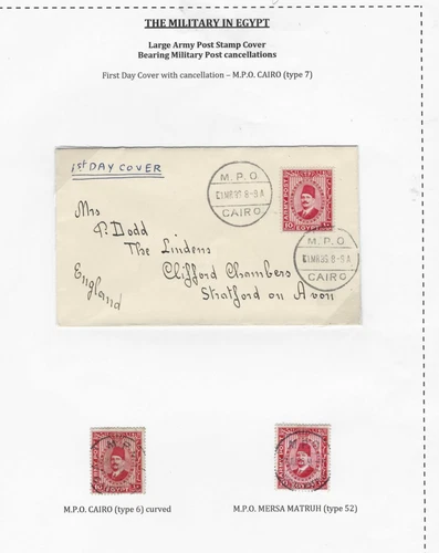 Egypt Army Post Stamp FDC 1936 to UK
