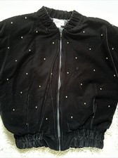 New Vtg GDT TOO Velvet Bomber Jacket Sz M/L Black Gold Studs NICE